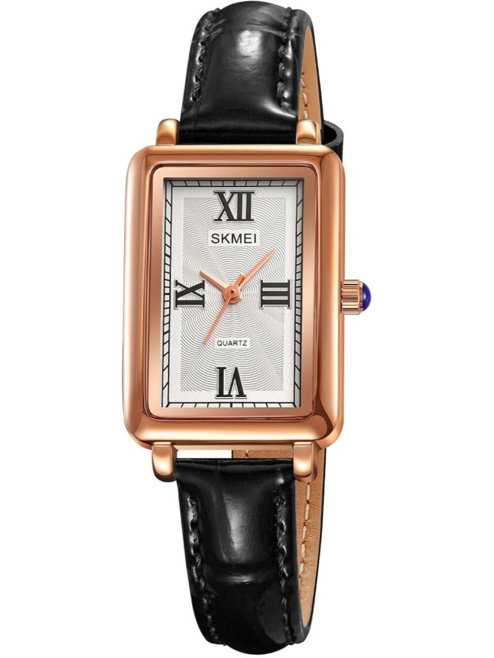 Women's Black Rose Square Dress Watch Leather Strap Business Casual Quartz Watch